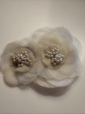 Wedding Ivory Pearled Double Bloom Hair Clip